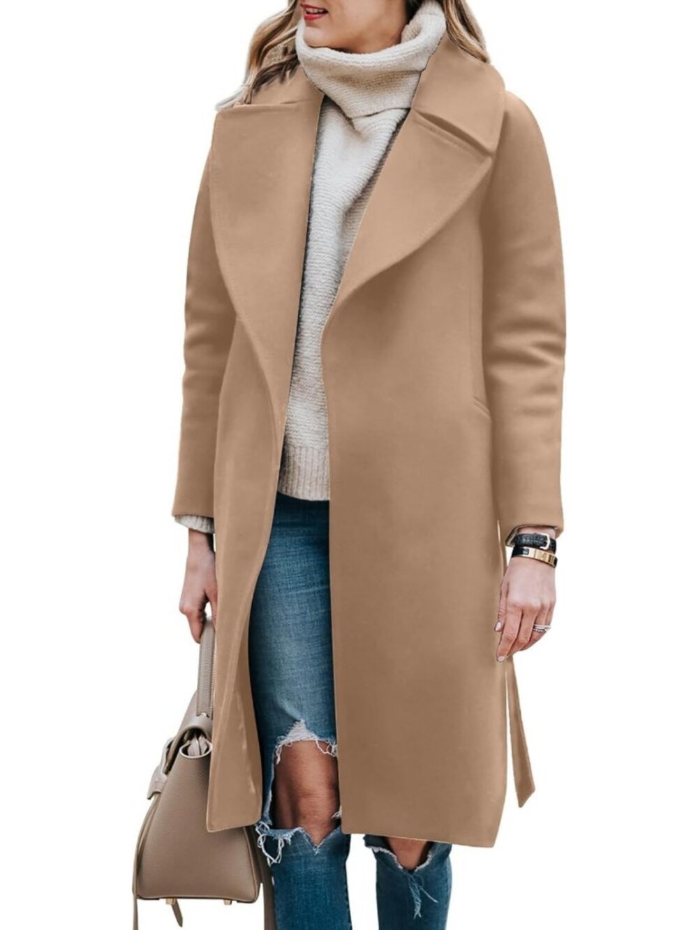 Cozy Women's Long Wool Blend Trench Coat | Stylish Peacoat Jacket for Winter
